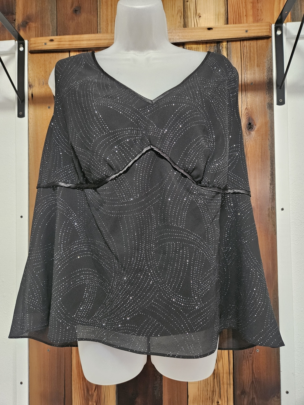 Dana Kay Black Sparkle Draped V-Neck Blouse